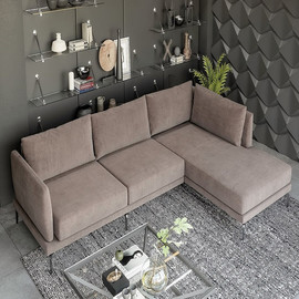 HOUSE DESIGN מערכת ישיבה פינתית גדולה דגם אושן - מעוצבת בריפוד בד קטיפה יוקרתי - צבע חום