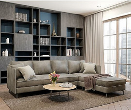 HOUSE DESIGN מערכת ישיבה פינתית דגם ליאם מבד יוקרתי "סוואנה" -כולל 2 כריות נוי - צבע אפור