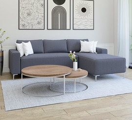 HOUSE DESIGN מערכת ישיבה פינתית - מרופדת בבד קטיפה רחיץ דגם בוורלי - צבע אפור כהה