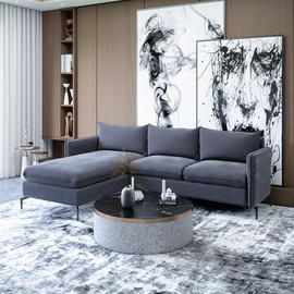 HOUSE DESIGN מערכת ישיבה דגם ליסה - מרופדת בבד קטיפה רחיץ במגוון צבעים - צבע אפור בהיר