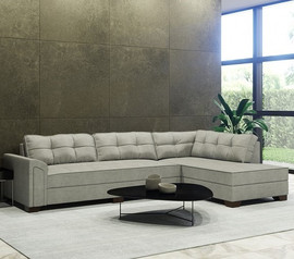 HOUSE DESIGN מערכת ישיבה פינתית גדולה במיוחד מעוצבת בריפוד בד סוואנה יוקרתי - דגם פריז - צבע אפור בהיר