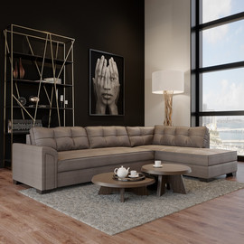 HOUSE DESIGN מערכת ישיבה פינתית גדולה במיוחד מעוצבת בריפוד בד סוואנה יוקרתי - דגם פריז - צבע חום
