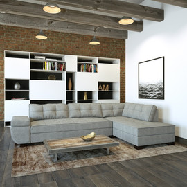 HOUSE DESIGN מערכת ישיבה פינתית גדולה במיוחד מעוצבת בריפוד בד סוואנה יוקרתי - דגם רוני - צבע אפור בהיר