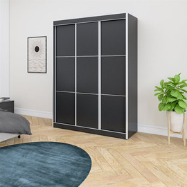 HOUSE DESIGN ארון בגדים עם הזזה 3 דלתות רוחב 1.80 מ' - דגם הראל 2024 - צבע שחור