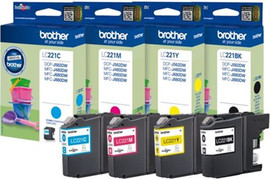 BROTHER סט 4 ראשי דיו מקוריים Brother LC221 (260 דפים)