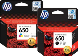 HP סט ראשי דיו שחור וצבע מקורי 650 HP CZ102AE+CZ101AE