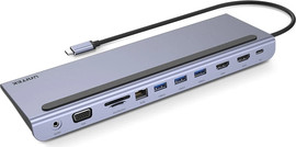 UNITEK Unitek uHUB 11+ 11-in-1 USB-C Ethernet Hub with MST Triple Monitor (Dual HDMI), 100W PD, Dual Card Reader D1022B