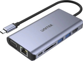 UNITEK Hub USB+Controllers - UNITEK USB-C uHUB 08+ 8-in-1 Dual Display Hub USB 5Gbps