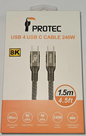 Protec כבל USB-C Type-C PROTEC DM294 לנתונים וטעינה מהירה 240W 40GB 1.5M