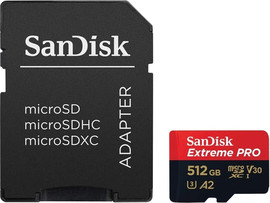 SanDisk כרטיס זיכרון עם מתאם SanDisk Extreme Pro A2 MicroSDXC - דגם SDSQXCD-512G-GN6MA - נפח 512GB