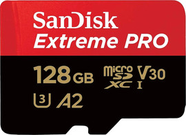 SanDisk כרטיס זיכרון עם מתאם SanDisk Extreme Pro A2 MicroSDXC - דגם SDSQXCD-128G-GN6MA - נפח 128GB