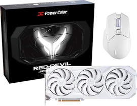 Powercolor מארז - עכבר ALPHYN AM10 + כרטיס מסך PowerColor Red Devil Spectral White RX 9070 XT 16GB GDDR6 בצבע לבן