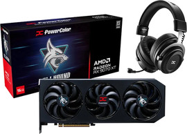 Powercolor מארז - אוזניות ALPHYN AH10 + כרטיס מסך PowerColor Hellhound RX 9070 XT 16GB GDDR6 בצבע שחור