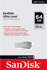 SanDisk זיכרון נייד SanDisk Ultra Luxe USB 3.2 Gen 1 דגם SDCZ74-064G-G46 נפח 64GB