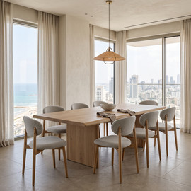 קאנטרי שיק 6 כיסאות COMO בד שמנת רגל גוון עץ
