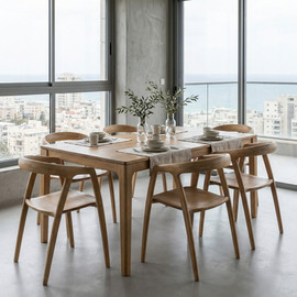 קאנטרי שיק 6 כיסאות עץ מלא גוון חום מולבן