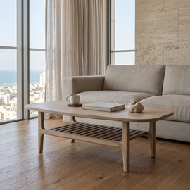 קאנטרי שיק שולחן סלון אובלי מעץ מלא מקולקציית איזי מבית קאנטרי שיק