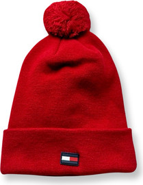 TOMMY HILFIGER כובע סרוג פונפון אדום טומי הילפיגר