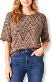MISSONI חולצת סריג מנצנצת בטקסטורת זיג-זג גולדבראון מיסוני