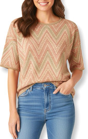 MISSONI חולצת סריג מנצנצת בטקסטורת זיג-זג פינקגולד מיסוני
