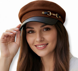 Ronari כובע בייקר בוי עם אבזם מוזהב צבע חום-שחור ליאלב