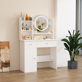 STAR SHOP שידת איפור לבנה עם תאורת לד דגם טופז TOPAZ מבית סטאר שופ STAR SHOP