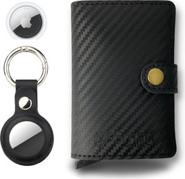 SmartCase חבילה של ארנק כרטיסים נשלפים עור אמיתי Carbon כיסוי עור טבעוני שחור וחיישן איירטאג
