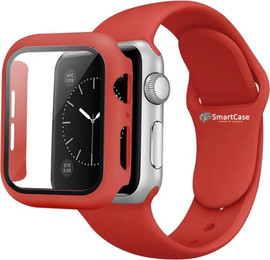 SmartCase רצועת סיליקון לשעון אפל ווטש וכיסוי תואם 45mm אדום