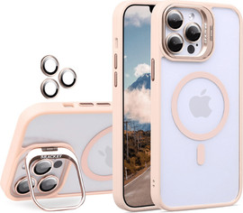 SmartCase כיסוי סיליקון קשיח לאייפון iPhone 16 מעמד מצלמה ומגן לעדשות ורוד