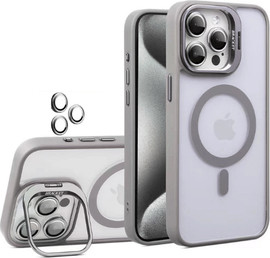 SmartCase כיסוי סיליקון קשיח לאייפון iPhone 16 Plus מעמד מצלמה ומגן לעדשות אפור כהה