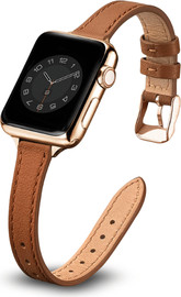 SmartCase רצועת עור צרה לשעון אפל ווטש 40/41/42mm חום אבזם Rose Gold