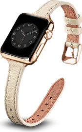 SmartCase רצועת עור צרה לשעון אפל ווטש 40/41/42mm בז' אבזם Rose Gold