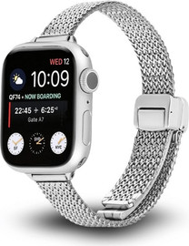 SmartCase רצועה לאפל ווטש 40/41/42mm ברזל צרה Mesh SlimTouch סגירה מגנטי כסוף