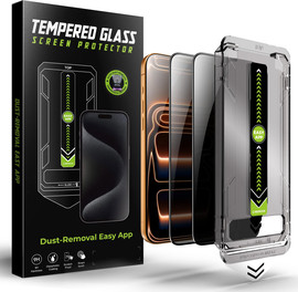 SmartCase 2 יחידות מגן מסך זכוכית Privacy פרטיות לאייפון 17 פרו מקס עם מתקן יישור אוטומטי מסיר אבק Titan