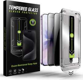 SmartCase 2 יחידות מגן מסך זכוכית Privacy פרטיות לאייפון 16 פרו עם מתקן יישור אוטומטי מסיר אבק Titan