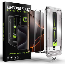 SmartCase 2 יחידות מגן מסך זכוכית לאייפון 16 פרו עם מתקן יישור אוטומטי מסיר אבק התקנה קלה Titan
