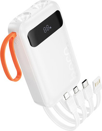 HOCO מטען נייד סוללת גיבוי ניידת 10,000mAh עם 4 כבלים מובנים, 2 פנסים וידית נשיאה Hoco J151 לבן