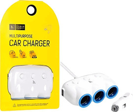 HOCO מטען לרכב מפצל טעינה 150W עם 3 חיבורים ו-2 יציאות USB-A לבן HOCO C1