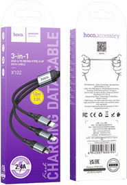 HOCO כבל טעינה מחוזק חיבור Lightning, Micro USB ו-USB-C ל USB-A דגם Hoco X102