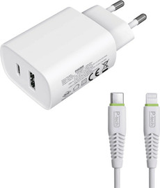 SmartCase מטען קיר 20W עם כניסות USB-Type C + USB-A וכבל USB Type-C ל-Lighting באורך 1.5 מטר מבית Power-Tech