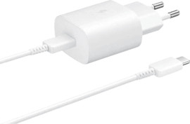 SAMSUNG מטען מקורי מהיר 25W+כבל יציאה USB-C של סמסונג לבן USB-C Cable 25W Samsung