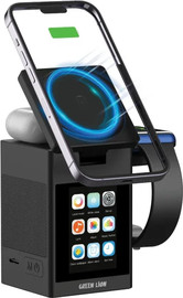 Green Lion עמדת טעינה אלחוטית MagSafe 3-ב-1 רמקול Bluetooth מסך LCD Green Lion