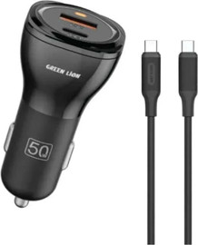 Green Lion מטען רכב כפול 50W USB-C + USB-A  עם כבל USB-C מבית Green Lion