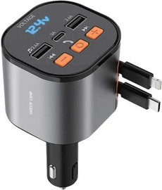 Green Lion מטען רכב FM רדיו 50W עם כבלים נשלפים Type-C ו Lightning אפל Green Lion