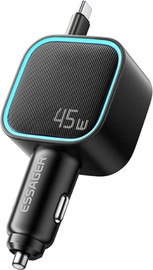 Essager מטען רכב 45W עם כבל USB-C מתקפל מובנה 2 × USB-C ו-USB-A דגם ESSAGER Magic Box F779