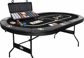 HOT HAND POKER סט שולחן פוקר מתקפל שחור +  מזוודת פוקר מקצועית 500 ז'יטונים 14 גרם