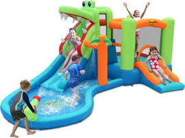 Happy Hop מתנפח משולב קרוקודיל – מגלשת מים, בריכה וקיר טיפוס 9772 Happy hop - happy hop