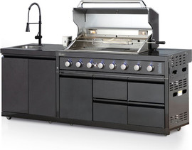 G.Chef מטבח פקטורי הכולל כיור וגריל גז 6 מבערי נירוסטה עם כירת צד ועיצוב מרשים - g.chef