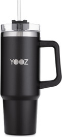 YOOZ ספל נסיעות תרמי עם ידית ומכסה קש שחור 30OZ כ 850 מ"ל