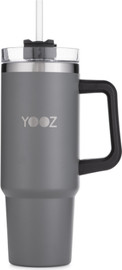 YOOZ ספל נסיעות תרמי עם ידית ומכסה קש אפור 30OZ כ 850 מ"ל